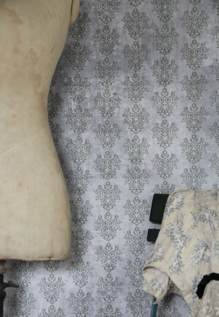 Papier peint / papier peint - motif vert sur fond ombré gris doux